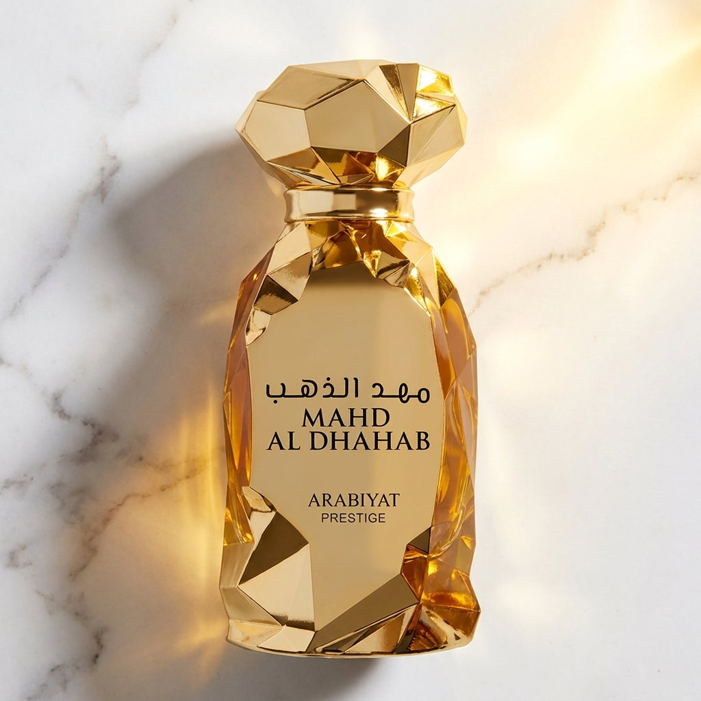Arabiyat Prestige Mahd Al Dhahab bottle on marble